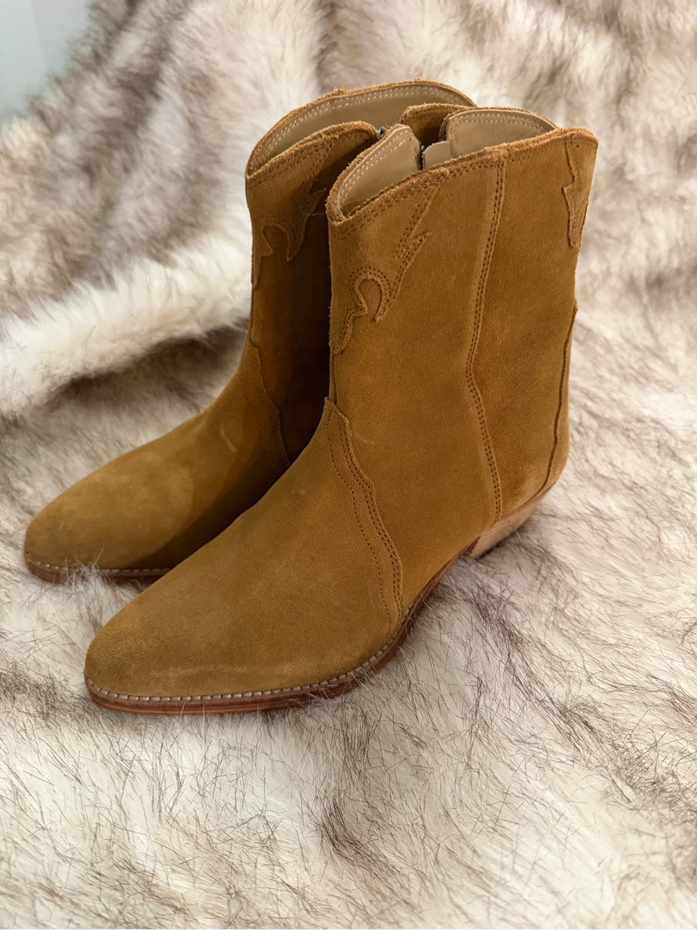 Free People Suede Cowboy Booties in Tan